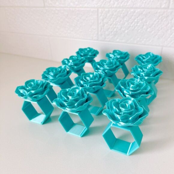 Elegant Rose Napkin Rings – Cyan Blue - Handmade - Wedding Party Event Planner - Picture 13 of 13